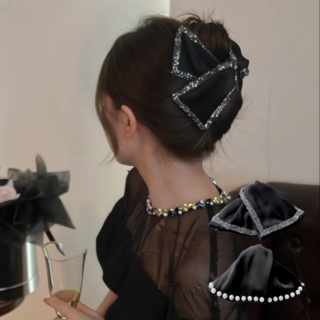 숭람 우아한 리본 큐빅 올림머리 헤어 집게핀 2종세트