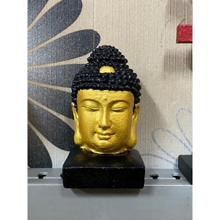 京綸 上色佛頭 佛像石雕 釋迦摩尼佛 石獅 辦公室桌面擺件 居家裝飾品, 黑髮金臉