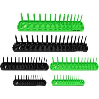 자석 소켓 정리함 세트 6피스 1/4 3/8 1/2 SAE 및 미터법 홀더 드라이브 트레이 보관 도구 상자 143개의 슬롯을 고정하고 부드러운 고무로 검은색 녹색 도, 6pcs 1/4&3/8&1/2, Green&black, 1개