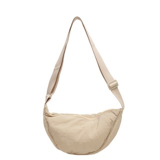 時尚餃子包 純色斜挎包 大容量女包, 米白色