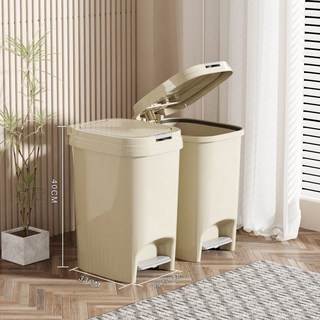 威廉大容量腳踏垃圾桶雙開按壓輕奢奶油風衛生間臥室廚房專用桶帶蓋子, 奶白色,15升【腳踏按壓雙開式】