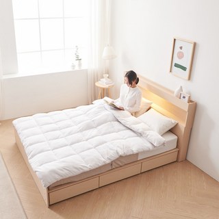 파로마 소프 레이첼 LED 호텔 수납 침대 프레임+독립스프링 매트리스(슈퍼싱글/ 퀸/ 킹), 02.퀸+독립매트리스 DDM039 착불_메이플