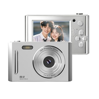 톡임매 미니 빈티지 디지털 카메라 5000W픽셀 고화질 셀카 브이로그카메라 64G메모리카드, 실버