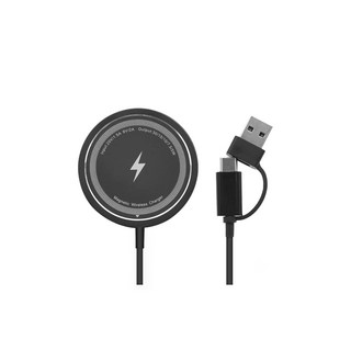磁吸無線充電盤，USB-A/C雙口磁吸充電器，適用iPhone 16 MagSafe，無線快速充電, 1個, USB-A和USB-C連接器磁吸盤-黑色, 黑色