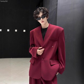 黑色無領西裝男士春秋2025新款高級感痞帥夾克寬鬆休閒西服外套男