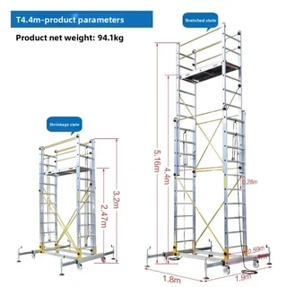 2025 알루미늄 합금 비계 이동식 텔레스코픽 공장 직접 엔지니어링 사다리 플랫폼., 02 T4.4m