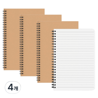 심플 A5 스프링노트 50매, 줄노트, 4개, 크라프트