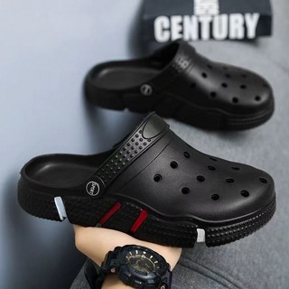 夏季男士新款涼鞋耐磨防滑輕便夏季沙灘透氣洞洞鞋男款高檔男拖鞋, 黑色【EVA厚底輕盈舒適】升級款,40-41