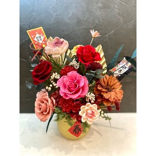 過年桌花/永生花索拉花繽紛結合，商業贈禮/新居落成慶祝，精緻桌面擺飾，增添新年節慶氣氛, 過年桌花,加購透明盒送卡片