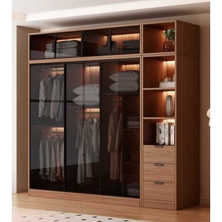 더류현 고급 목재 럭셔리 드레스룸 슬라이딩 도어 옷장 월넛 컬러 고급 유리문 대형 옷장 홈 침실 원목 모던 심플 라이트 럭셔리 투명, 80x50x200 2도어(메인)