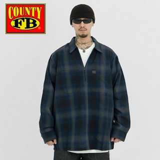 FB COUNTY 체커 하프집업 셔츠 로얄블랙그레이