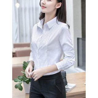 女白襯衫 OL服裝胸口摺紋長袖襯衫