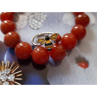 韓國 珠寶設計款 南紅瑪瑙 鑲嵌 蜜蜂砝瑯戒指