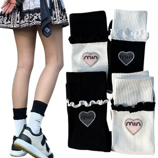 바이진주리본 프릴 하트 중목 여자 골프 양말 4족 세트, 4개