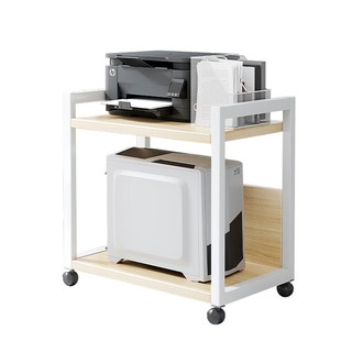 極美家居 辦公置物架 電腦主機架 事務機架 印表機架 影印機架 列表機架 電腦移動架, 1個, 拉絲橡木+白架二層