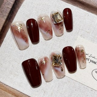 琥珀暮光 純手工美甲穿戴甲 指甲貼片 BNP075, 1個, BNP075-中T(長約2公分),XS碼(實品拍攝)