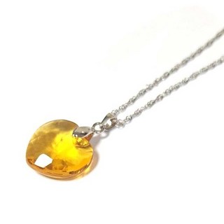 金光閃爍黃水晶心型 925純銀項鍊 雙面立體切面設計