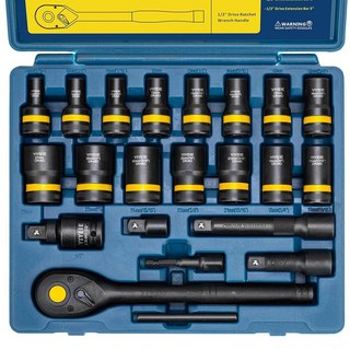 YIYEIE 22피스 볼트 너트 추출기 소켓 세트 래칫 렌치가 포함된 1/2인치 드라이브 휠 잠금 제거 키트 벗겨진 둥근 손상된 볼트를 위한 러그 도구(8mm-27mm |, 1개