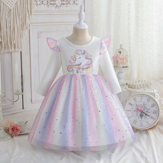 유니콘 레인보우 여아 스팽글 공주 드레스