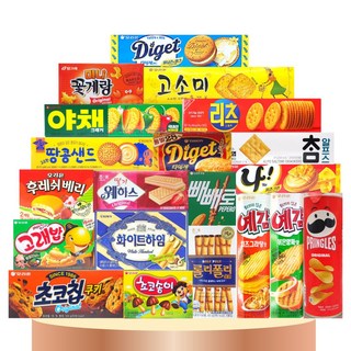 [판다네 마켓] 소형 20종-E 과자세트 (국희땅콩샌드 고소미 참크래커 리츠 프링글스 예감 롤리폴리 꽃게랑 후레쉬베리 고래밥 초코송이 화이트하임 다이제 빼빼로 웨하스 초코칩쿠키), 1개