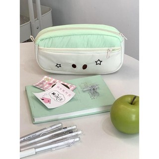 可愛貓咪青紅蘋果刺繡筆袋ins高顏值初高中學生大容量文具收納袋, 雙面圖案（青蘋果貓咪）筆袋, 1個