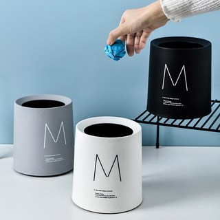 丹丹 北歐風簡約桌上垃圾桶 迷你圓形 1.5L 可拆卸隱藏式垃圾袋設計, 黑色-小鹿