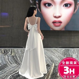 【梨卡】隔日到貨女裝細肩帶長裙洋裝連身裙美背白色禮服宴會洋裝, 如圖色,L(57-62kg)-現貨馬上出貨