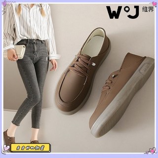 限時下殺 WJ舒適爆款小白鞋軟底軟麵樂福鞋係帶平底單鞋休閒小皮鞋寬麵輕便, 米白色,40