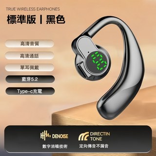 左右旋轉藍牙耳機 無線藍芽耳機 超長續航 運動降噪 不入耳耳機 耳掛式耳機 商務耳機 耳機麥克風, 標準版-黑色,一只裝