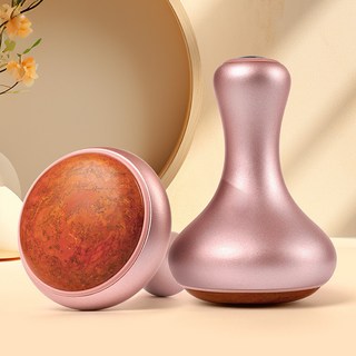 桃園出貨 砭石溫灸儀 5V電壓 砭石溫腹儀 砭石按摩刮痧儀器 疏通經絡 家用推背儀 扶陽灸, 玫瑰金+5瓶艾草精油