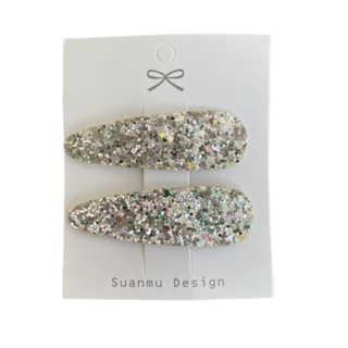 SUANMU Design 韓版閃亮布藝髮夾 (一對)