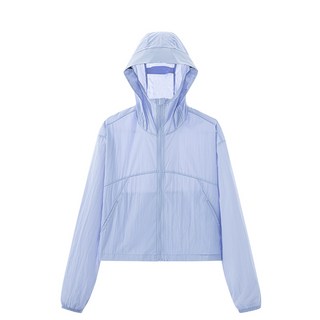 DZRZVD杜戛地女款短版連帽防曬外套，絕佳觸感頂級機能布料，YKK拉鍊連帽遮陽，輕薄透氣防曬抗UV, 淺霧紫,XL