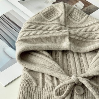 Fee 兩用連帽抽繩綁帶麻花針織圍脖 巴拉克拉法帽子 毛帽 護耳毛線針織帽 保暖針織圍脖帽 帽子女