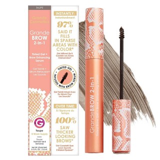 Grande Cosmetics GrandeBROW 투인원 틴트 브로우 젤 + 브로우 인핸싱 세럼 두껍고 어두운 눈썹 모양 및 눈썹 채우기 캐스터 오일 및 미니 섬유 포함, Grande Cosmetics GrandeBROW 투인