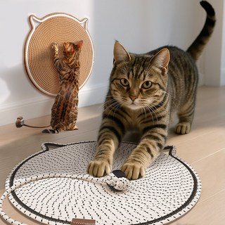 50cm 원형 대형 고양이 발톱 스크래쳐 매트 벽면 부착 수직형 카페트 바닥용 고양이 카페트 스크래처 벽에 달려있는 스크래치 매트, 1개, 회색