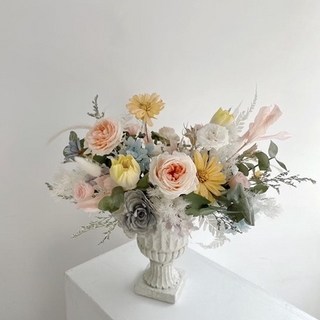 Floraflower 春日色調乾燥永生花盆花 祝賀開幕入厝喬遷新居升遷禮