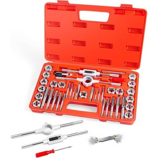 탭다이스 야마탭 파이프탭 핸드탭 에피세레 40피스 프리미엄 탭 앤 다이 세트 SAE 통합 나사산 크기 4~1/2\" UNC 코스 UNF 파인 및 NPT 포함 손잡이와 액세서리가, 40-Pc. SAE Unified Set, 1개