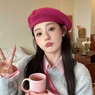 羊毛絨貝雷帽 女款大頭圍秋冬復古蓓蕾帽 顯臉小日系報童畫家帽