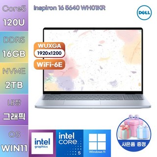 DELL 인스피론 16 5640 WH01KR Core5 Intel Graphics WIN 11 HOME 사무용 학업용 노트북, WIN11 Home, 16GB, 2TB