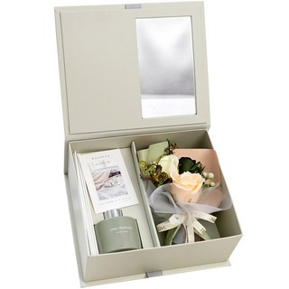 永生花束香薰禮物擴香瓶，教師節禮品首選，精緻伴手禮盒，適用於訂婚、結婚、生日等場合，營造浪漫溫馨氛圍。, 1個, 香檳色玫瑰花束禮盒