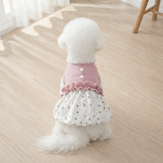 강아지 봄여름 원피스 플라워 프릴 데일리 외출복, 1개, Pink