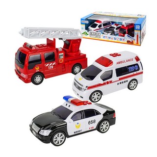 台灣出24H開發票 ST台灣配音3入救援車隊組(救護車 警車 消防車)(1:24品質佳超會跑) 888玩具 台灣好車隊, 1個