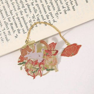 Super歐爸 古典貓咪金屬書籤 貓咪書籤 貓書籤 古風書籤 國風書籤 古典書籤 胖貓書籤 高顏值 送老師, 1個, 鮮花滿溢-大橘