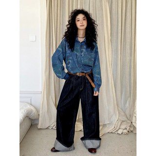 【CF】化學少女 寬鬆闊腿翻邊牛仔褲