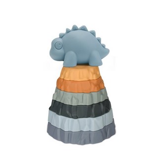 嬰幼兒益智積木認知浮雕方塊軟積木疊疊樂搪膠軟膠積木玩具, 劍龍火山圈6層（彩盒）, 1個