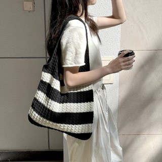 [SUNOEL] 니트 스트라이프 에코백 숄더백 가방 S-674