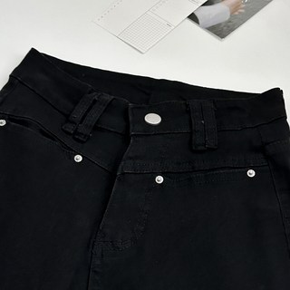 高腰直筒牛仔長褲 隱形口袋 顯瘦 闊腿褲 丹寧褲