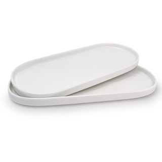 온담도자기 본차이나 타원접시 플레이트, 2개, 화이트