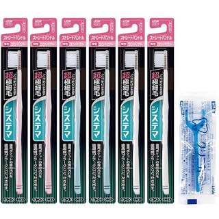 Amazon.co.jp 시스테마하브러쉬 보통 콤팩트 스트레이트 핸들 6개 세트 + 치실 포함 슬림형 헤드 초극세모 칫솔 치주질환