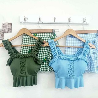 [여리여리 셔링 수영복!] 썸머 플라워 스커트 비키니 (2color) // 스카이 카키 플라워 스커트 치마 수용복 상큼 발랄 큐트 여행룩 바다룩 (MK-5050), FREE